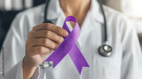 A Doctor Holding A Cancer Symbol Ribbon Awareness