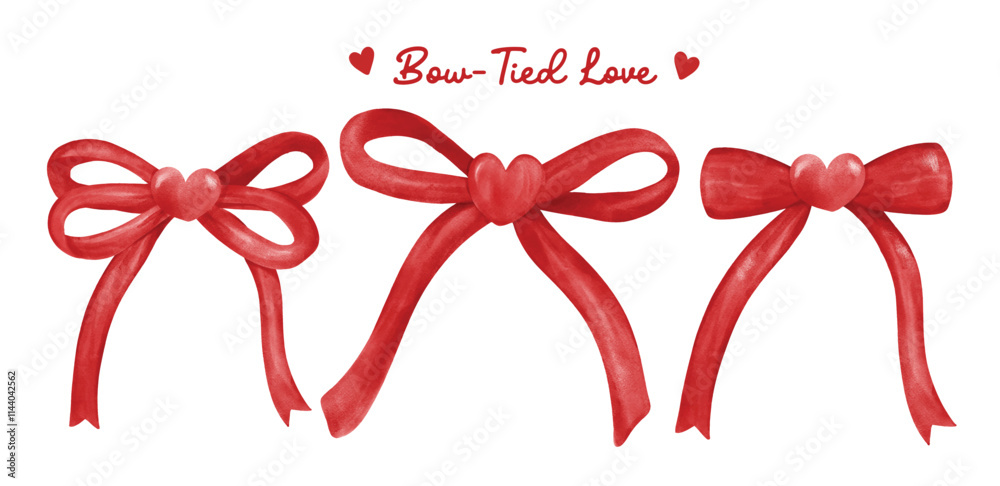 Red Coquette Valentine Bow Heart Watercolor collection Red Coquette Valentine Bow Heart Watercolor collection