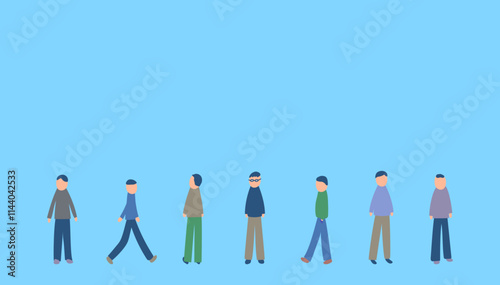 いろんな動きの男性とテキストスペース