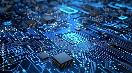 Wallpaper Mural Sleek Blue Circuit Paths with Quantum Computing Concepts Torontodigital.ca