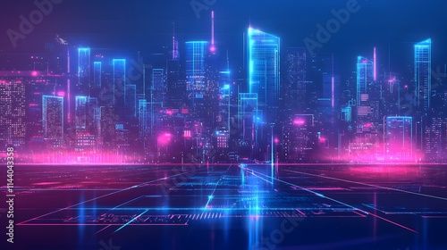 High-Tech Urban Scene with Neon and Vector Design