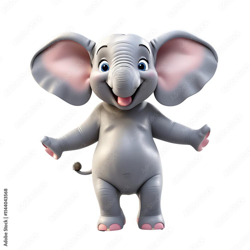 Fototapeta premium Elephant , Adorable 3D Cartoon Elephant Illustration with Playful Design