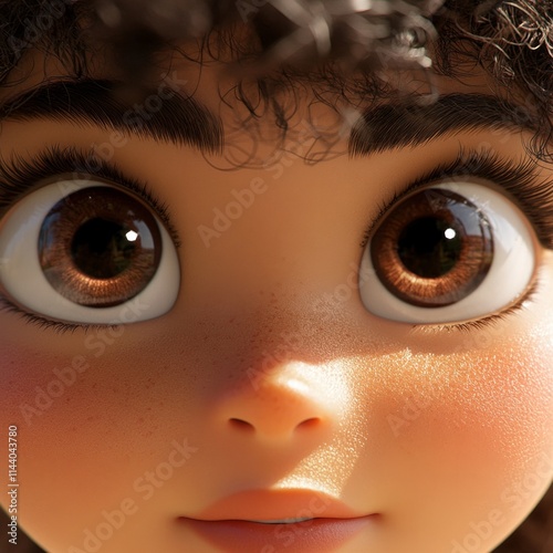 Animated character with large brown eyes and curly hair photo