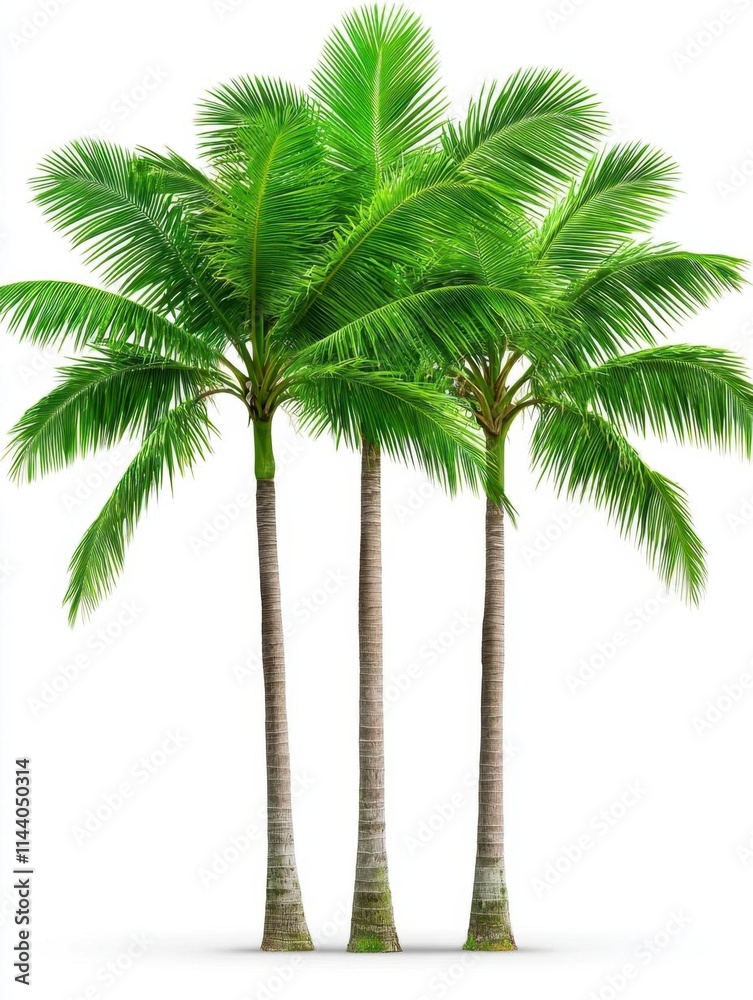 Obraz premium A photostock of lush green palm trees with soft natural shadows, isolated on a clean white background, tropical and refreshing, High Quality