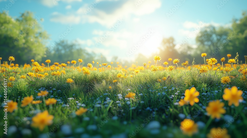 Colorful Flower Field with a Blue Sky Colorful Flower Field with a Blue Sky