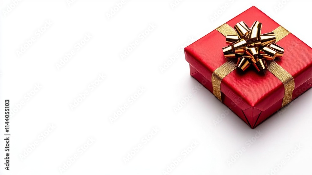 Obraz premium A photostock of red silk gift boxes with golden ribbons and bows, isolated on a clean white background, luxurious and celebratory, High Quality