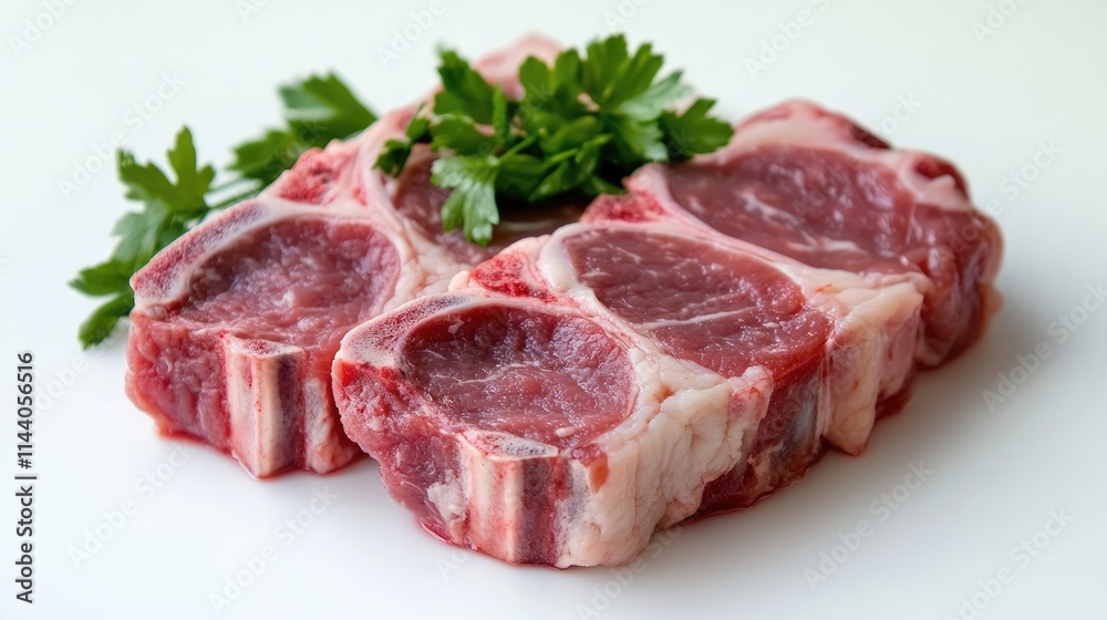 Organic raw meat with fresh herbs and spices arranged attractively on a clean surface for culinary presentation and food photography Organic raw meat with fresh herbs and spices arranged attractively on a clean surface for culinary presentation and food photography