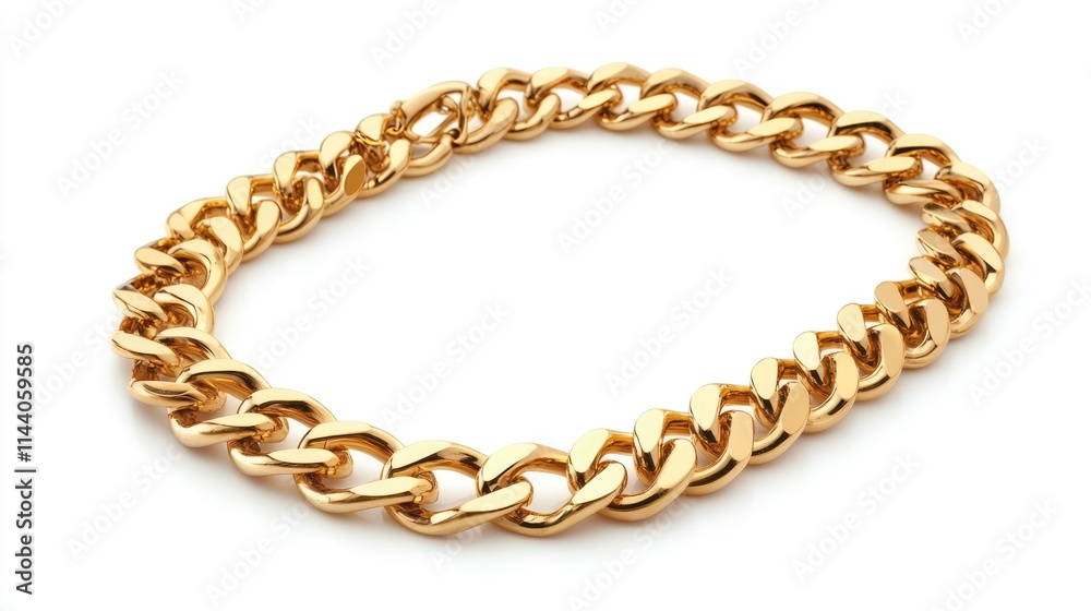 Elegant golden chain on a white background showcasing luxury and style in jewelry design for fashion and accessory advertisements. Elegant golden chain on a white background showcasing luxury and style in jewelry design for fashion and accessory advertisements.