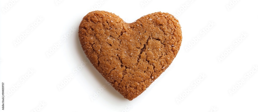 Heart-shaped gingersnap cookie on a white background showcasing texture and detail perfect for food-themed designs or promotions. Heart-shaped gingersnap cookie on a white background showcasing texture and detail perfect for food-themed designs or promotions.