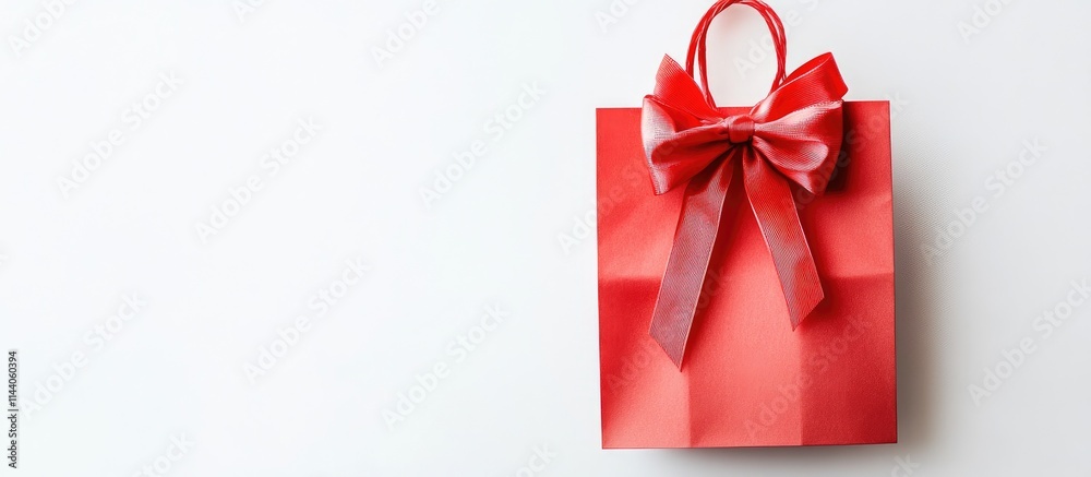 Red gift bag with bow isolated on a white background perfect for holiday or birthday celebrations and promotional materials Red gift bag with bow isolated on a white background perfect for holiday or birthday celebrations and promotional materials