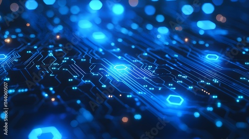 Cool Blue Tech Background with Circuit Motif