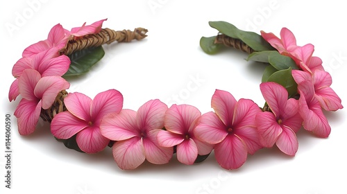 Pink flower crown with woven headband, isolated on white.