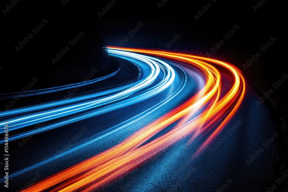 Austrian Adventure: Vibrant Light Trails from Vehicles Winding Through Alpine Mountains Austrian Adventure: Vibrant Light Trails from Vehicles Winding Through Alpine Mountains