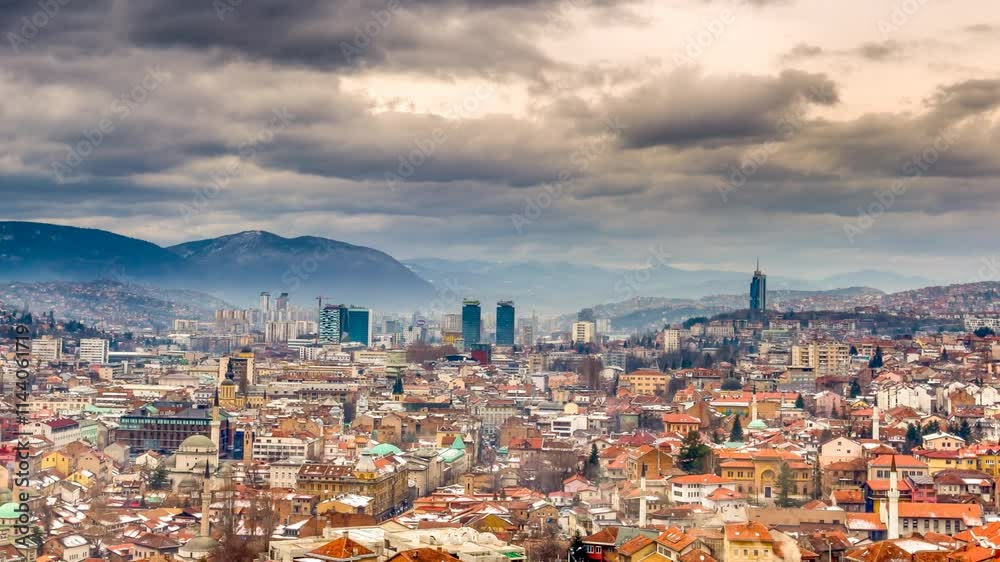 Sarajevo skyline old town view time lapse panorama bosnia and herzegovina downtown. Sarajevo skyline old town view time lapse panorama bosnia and herzegovina downtown.