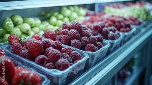 Fresh Strawberries Raspberries Stored High-Tech Refrigeration Units Extended Shelf Life Food Safety Modern Supermarkets Grocery Stores