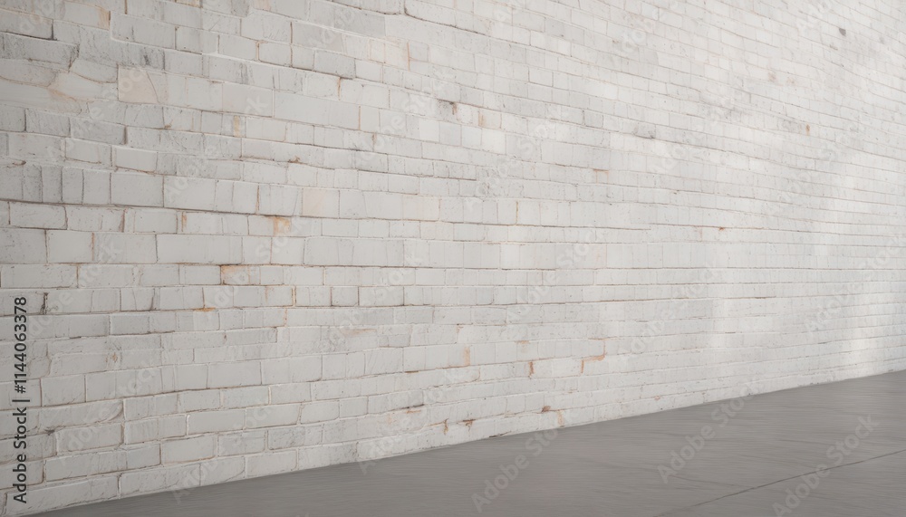 Fototapeta premium Clean white brick wall, uniform rectangular bricks, bright, monochrome, photography