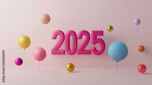 Moderne 3D-Gestaltung der Zahl 2025 in zartem Rosa, elegantes Neujahrsmotiv mit plastischer Wirkung, festliches Design für Grußkarten photo