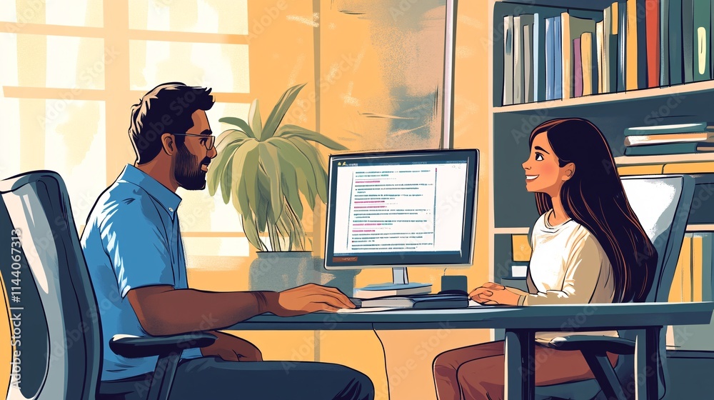 A South Asian man and a girl joyfully collaborating on a computer, showcasing the bond of learning and creativity in a bright home office. A South Asian man and a girl joyfully collaborating on a computer, showcasing the bond of learning and creativity in a bright home office.
