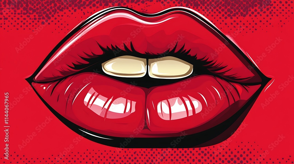 Red lips boldly shine stylized digital art on scarlet backdrop. AI Generated Red lips boldly shine stylized digital art on scarlet backdrop. AI Generated