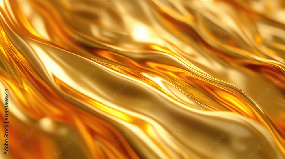 Luxurious golden wave texture creating a smooth blurred background perfect for elegant designs and festive themes.