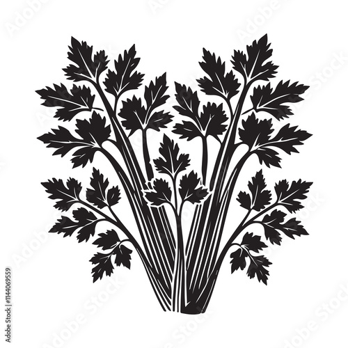 Celery Silhouette Vector Illustration, Solid White Background.