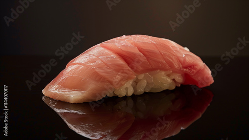 tuna, otoro sushi on top of rice on black surface photo