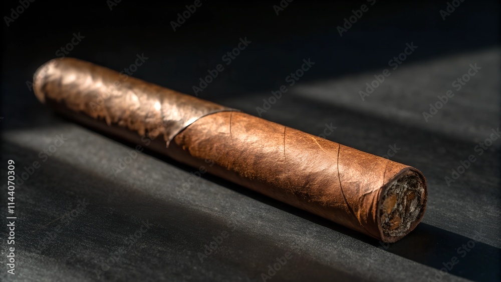 Cigar Close Up Isolated on Dark Surface with Dramatic Lighting Cigar Close Up Isolated on Dark Surface with Dramatic Lighting
