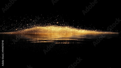 Golden bokeh abstract sparkle lights on black background shimmering festive glitters ideal for holiday themes or celebration graphic design photo