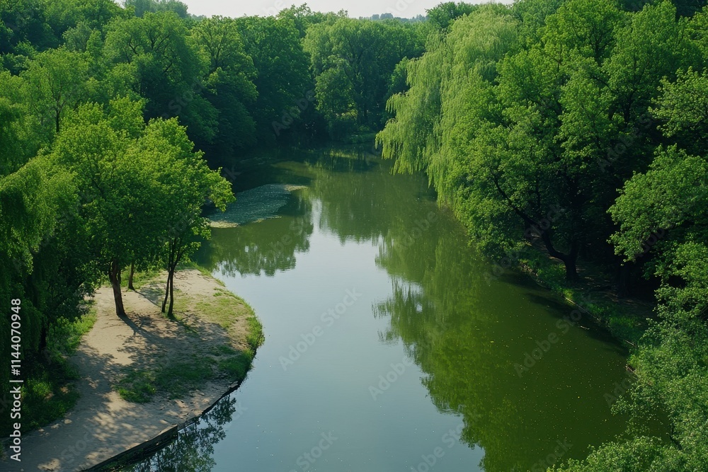 Serene River Surrounded by Lush Green Trees in a Tranquil Landscape, Ideal for Nature Lovers and Outdoor Enthusiasts Capturing the Beauty of the Wilderness Serene River Surrounded by Lush Green Trees in a Tranquil Landscape, Ideal for Nature Lovers and Outdoor Enthusiasts Capturing the Beauty of the Wilderness