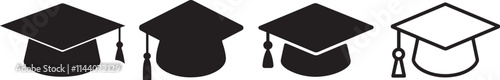 Graduation cap silhouette icon set vector on transparent background 