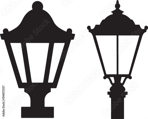 Elegant Black and White Street Lamp Silhouettes vector 