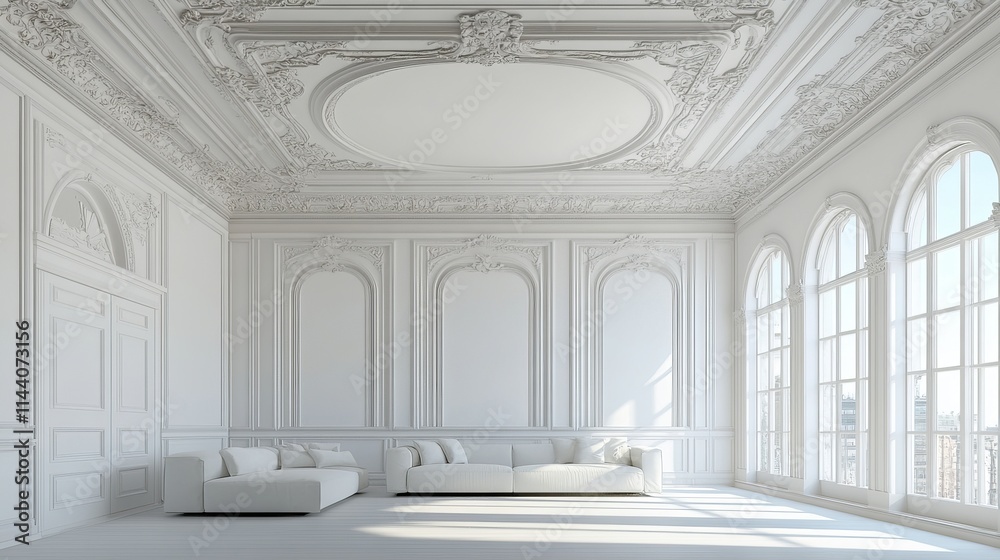 Classic empty white interior with fireplace, Classic empty white interior with fireplace,