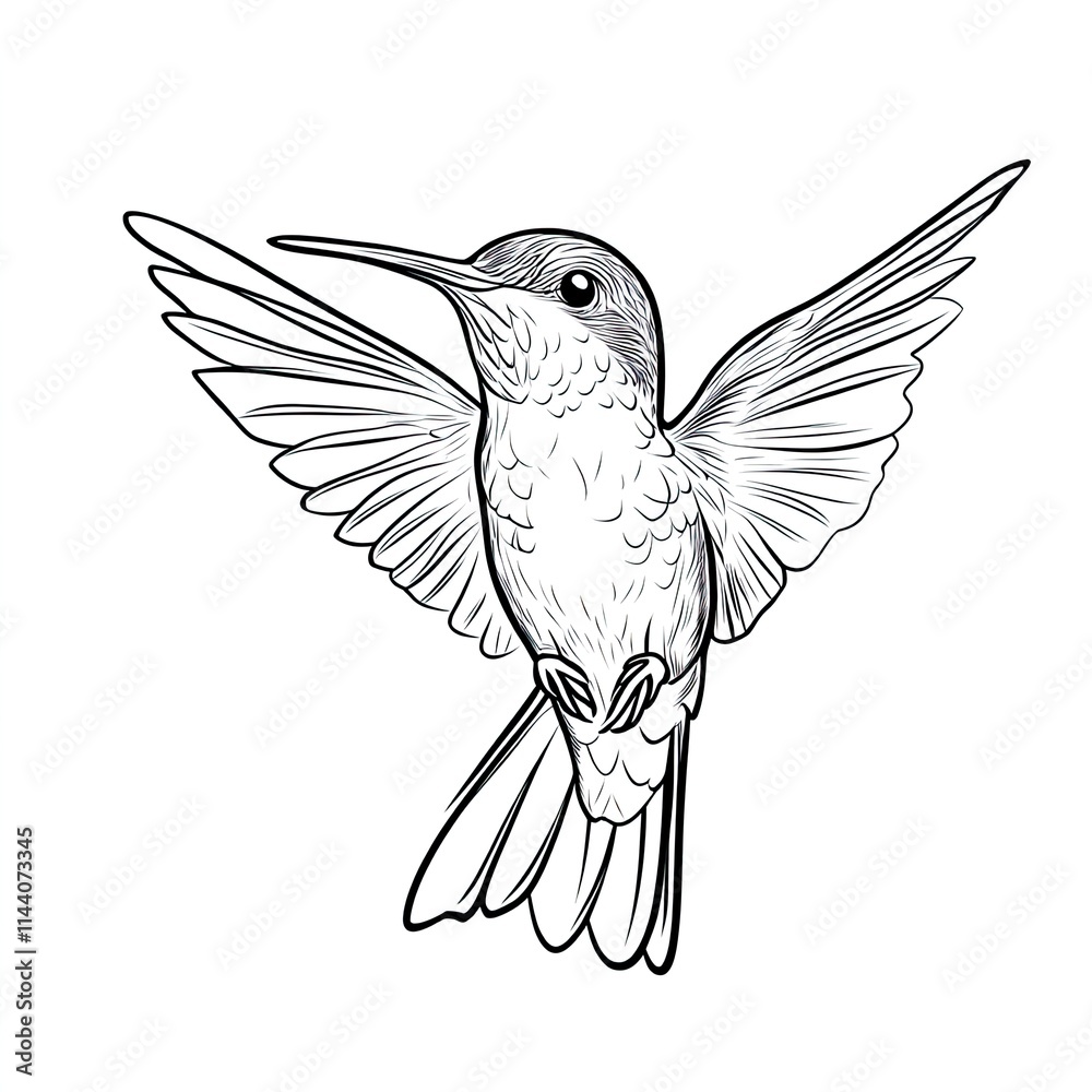 Obraz premium Simple Hummingbird Sketch Coloring Page for Kids' Books and Activities