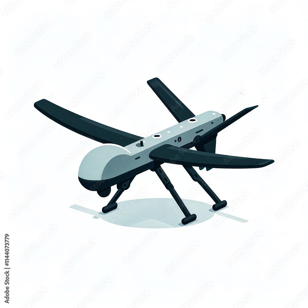 Isolated vector illustration of military drone on white background. Isolated vector illustration of military drone on white background.