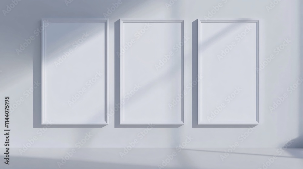 Blank white frames in a bright, minimalist setting, ideal for showcasing artwork or photos. Blank white frames in a bright, minimalist setting, ideal for showcasing artwork or photos.