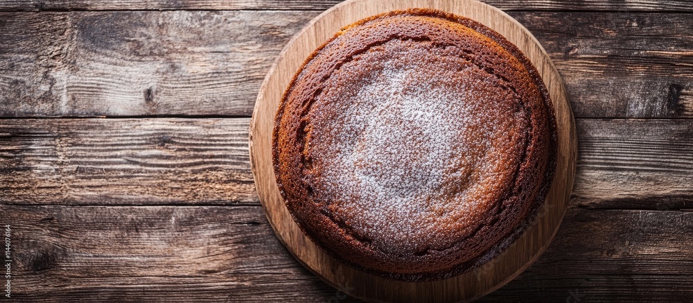 Homemade chocolate cake on rustic wooden surface closeup overhead view sweet dessert baked goods food photography