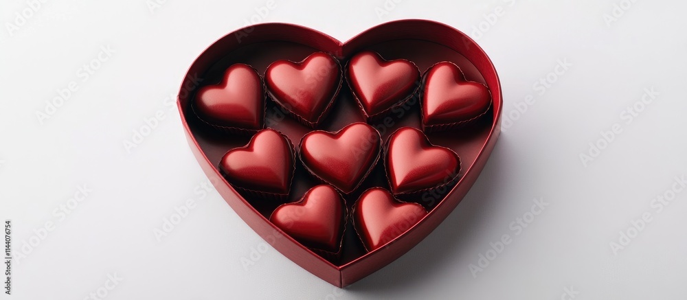 Valentine's Day gift box filled with heart-shaped chocolates on a white background representing love and celebration. Valentine's Day gift box filled with heart-shaped chocolates on a white background representing love and celebration.