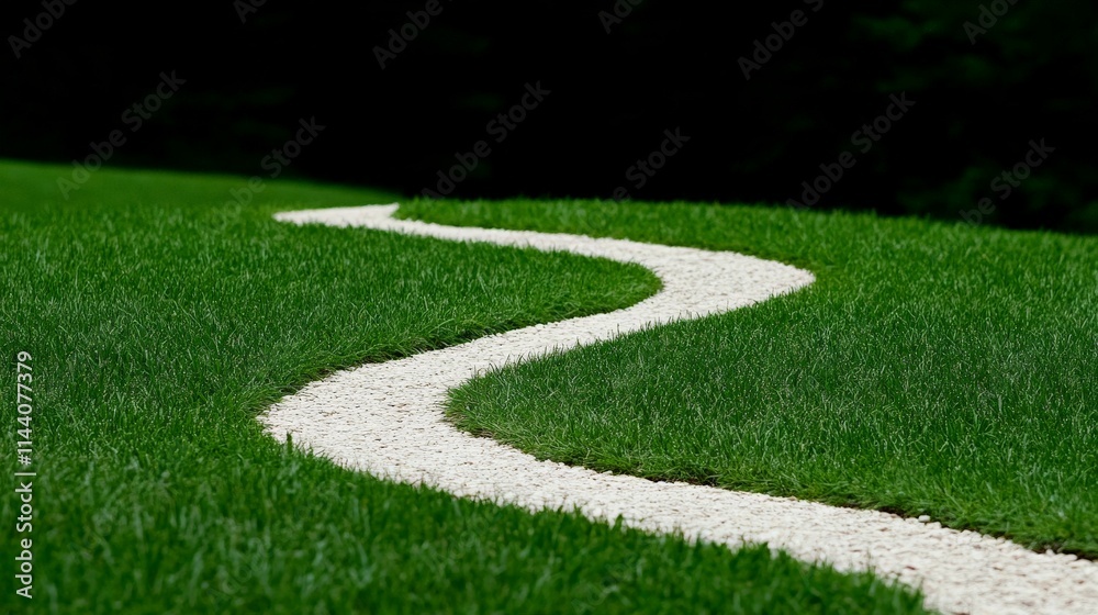 Winding Path to Success: A picturesque white gravel path meanders through a vibrant green lawn, symbolizing the journey of life and the pursuit of goals. Winding Path to Success: A picturesque white gravel path meanders through a vibrant green lawn, symbolizing the journey of life and the pursuit of goals.