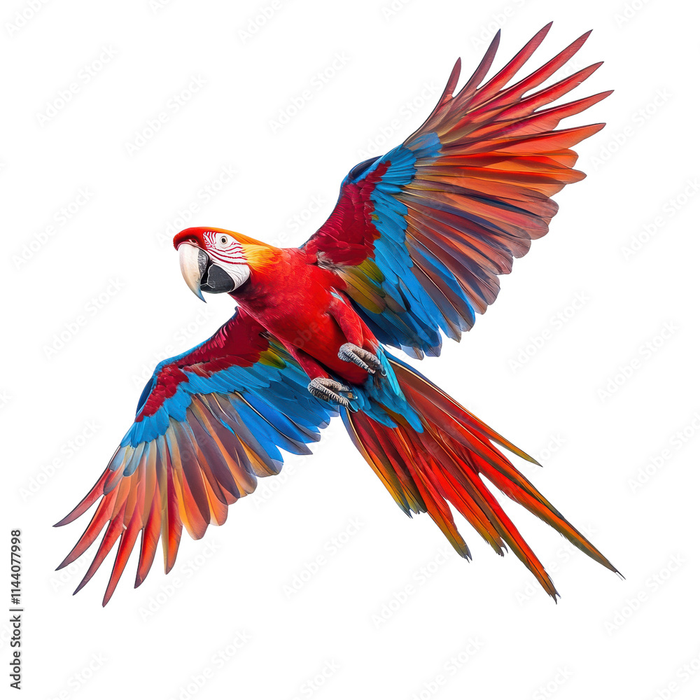 Obraz premium Colorful Macaw in Mid-Flight for Nature and Wildlife Use Transparent Background