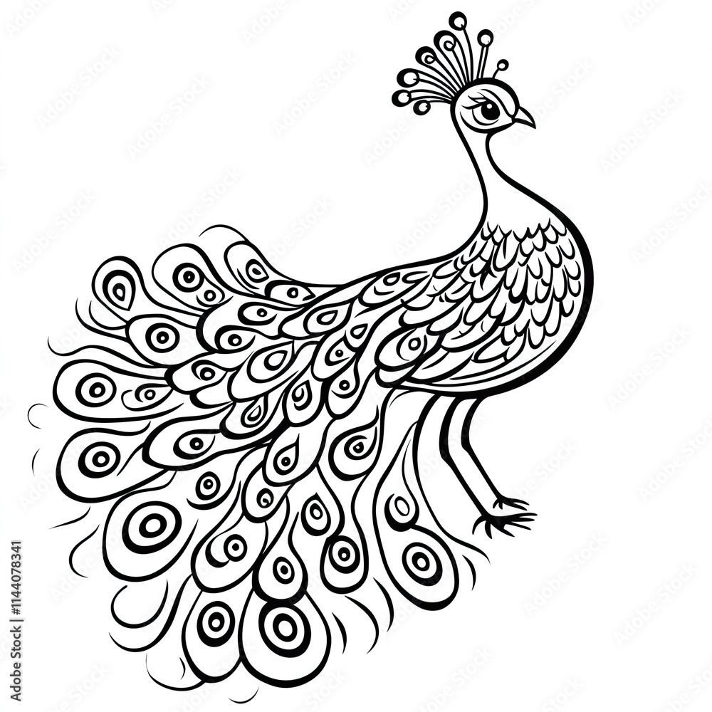 Fototapeta premium Simple Peacock Coloring Page Illustrations for Kids: Four Easy Designs