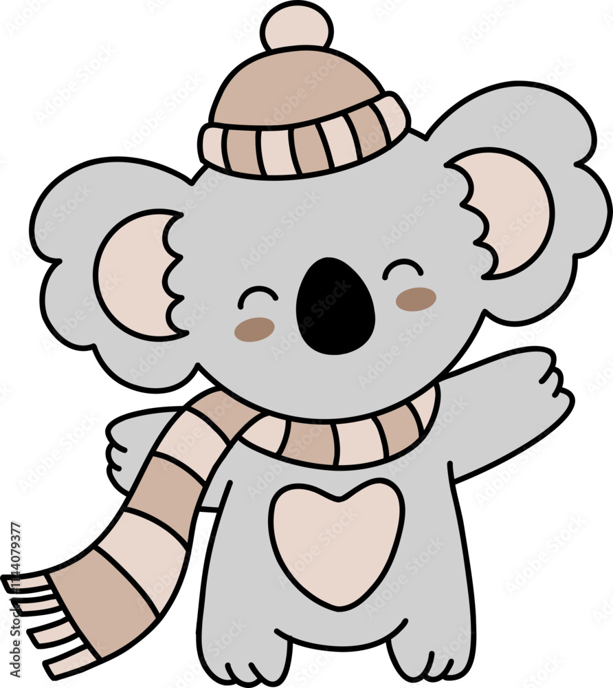 Naklejka premium Cozy Koala Bear Nursery Sweater Scarf Kids Cartoon