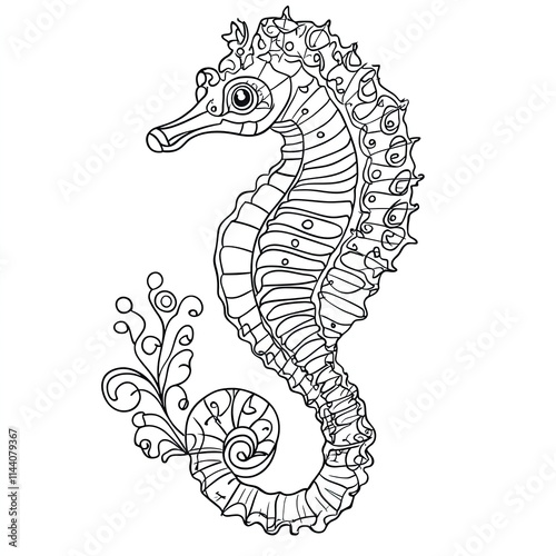 Simple Seahorse Coloring Page for Kids: Easy Printable Sea Creature Illustration photo