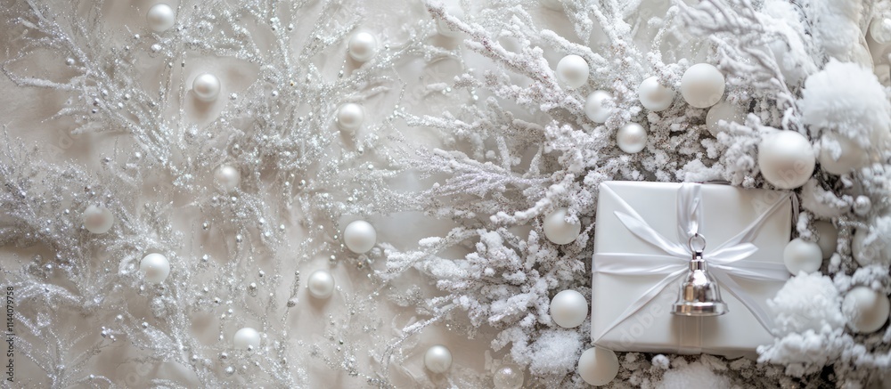 Winter Holiday Decor with Gift Box and White Decorative Elements Winter Holiday Decor with Gift Box and White Decorative Elements