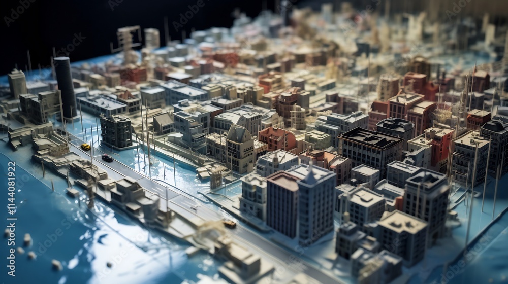 Obraz premium Advanced GIS powered flood simulation model visualizing potential flood risk areas and infrastructure vulnerabilities in urban environments to support disaster preparedness and resilience planning