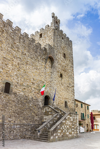 Stairs leading to the entrance of the castle in Castellina in Chianti, Italy