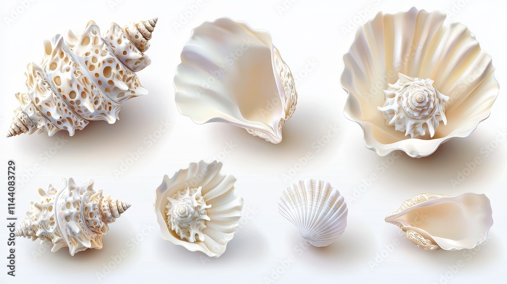 Delicate Seashell Collection   Intricate Spiral Shells Arranged Beautifully