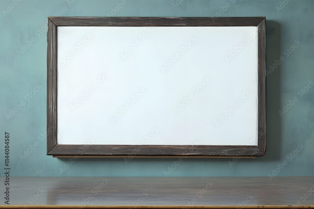 A minimalist room featuring a clean whiteboard on a teal wall, perfect for presentations, creative thinking, and brainstorming sessions A minimalist room featuring a clean whiteboard on a teal wall, perfect for presentations, creative thinking, and brainstorming sessions