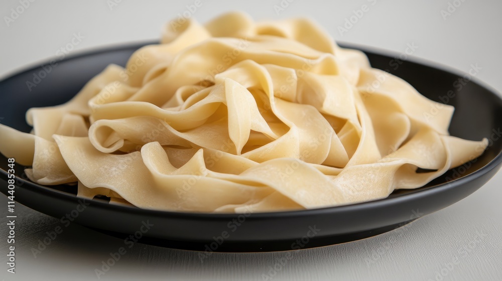 Freshly Made Handmade Noodles Served on a Black Plate Ready for Culinary Creations Freshly Made Handmade Noodles Served on a Black Plate Ready for Culinary Creations