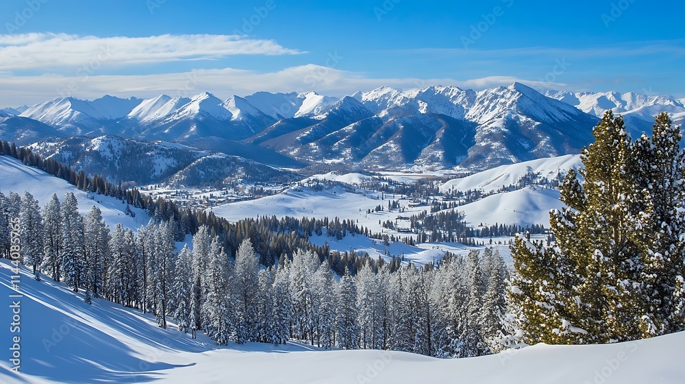 Majestic snowy mountains wide photo from a dazzling winter landscape.. AI Generated Majestic snowy mountains wide photo from a dazzling winter landscape.. AI Generated