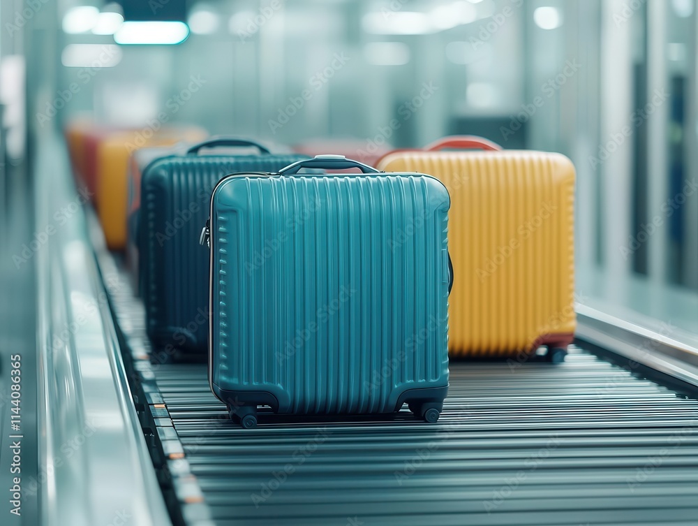 luggage conveyor concept. A detailed shot of luggage moving on a conveyor belt through an airport security scanner luggage conveyor concept. A detailed shot of luggage moving on a conveyor belt through an airport security scanner